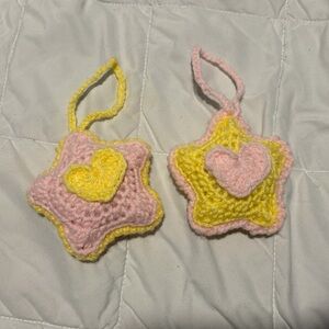 Handmade Crochet Star Plush Charm in Pink & Yellow